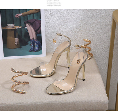 Golden Serpent Wrap High Heels