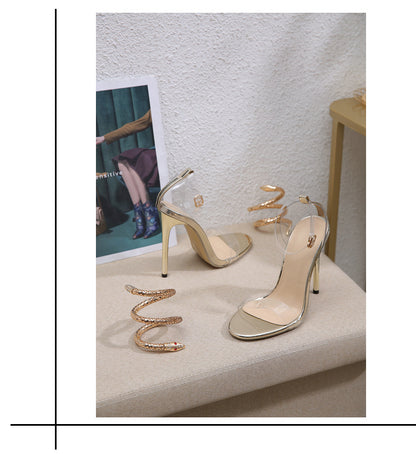 Golden Serpent Wrap High Heels